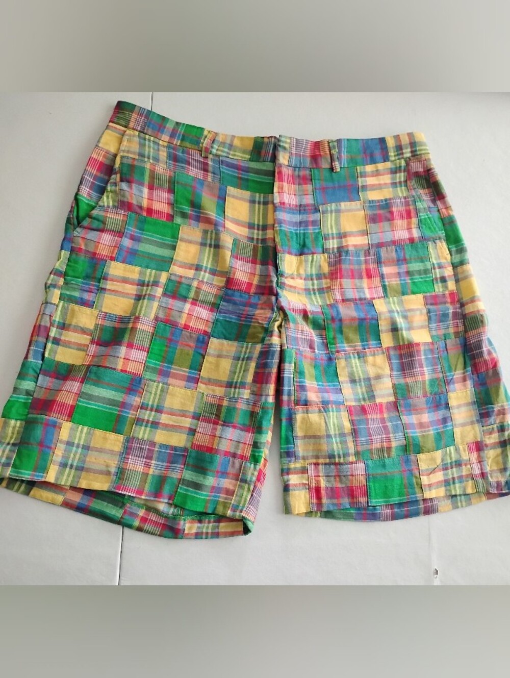 Lilly Pulitzer‎ Everglades Shorts Mens Size 36 Patchwork Madras Plaid Multicolor
